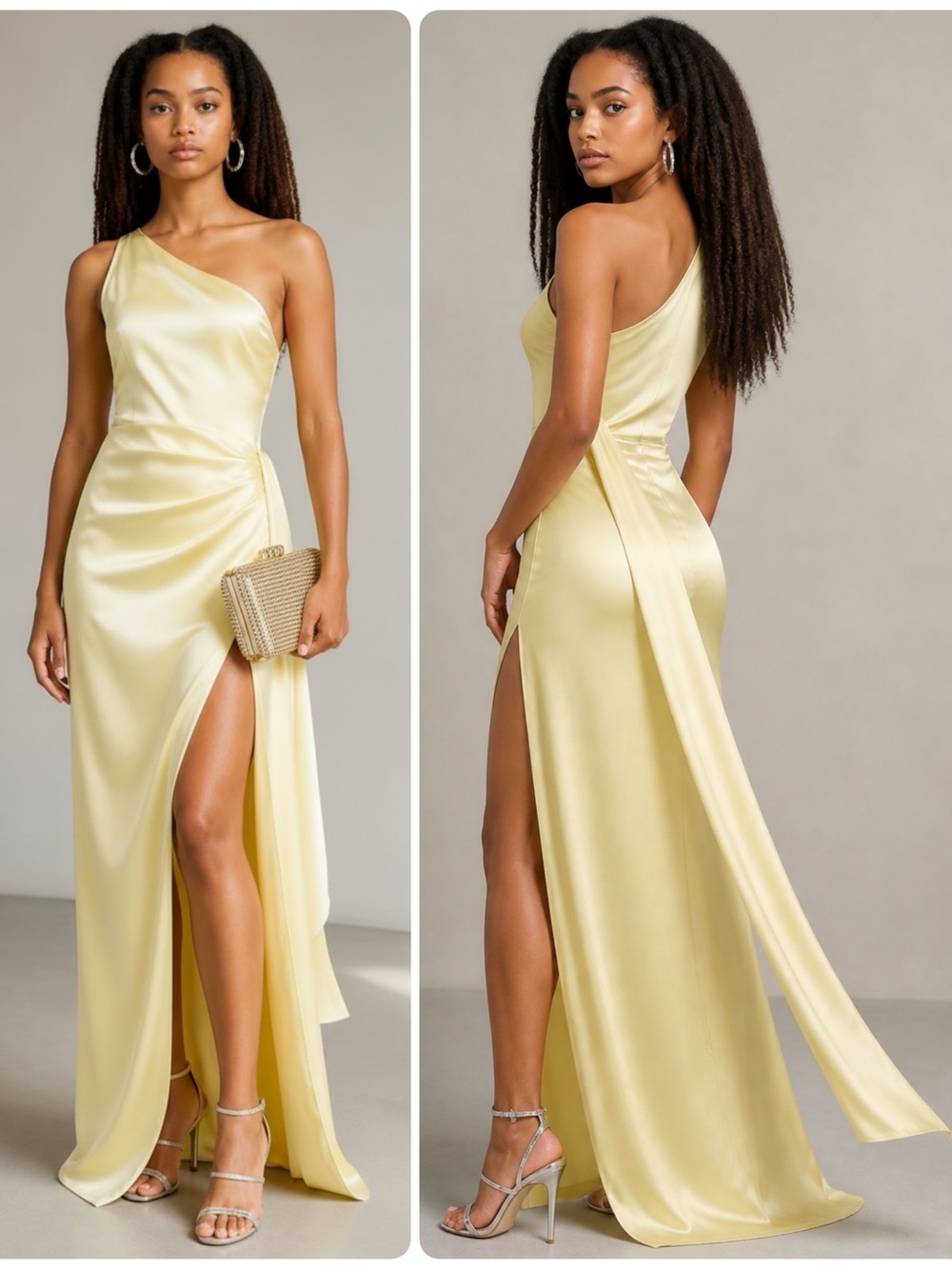 Lulus Signature Elegance Pale Yellow One-Shoulder Satin Gown Maxi Dress NWT